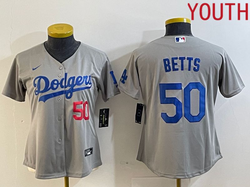 Youth Los Angeles Dodgers 50 Betts Grey Nike Game MLB Jersey style 3
